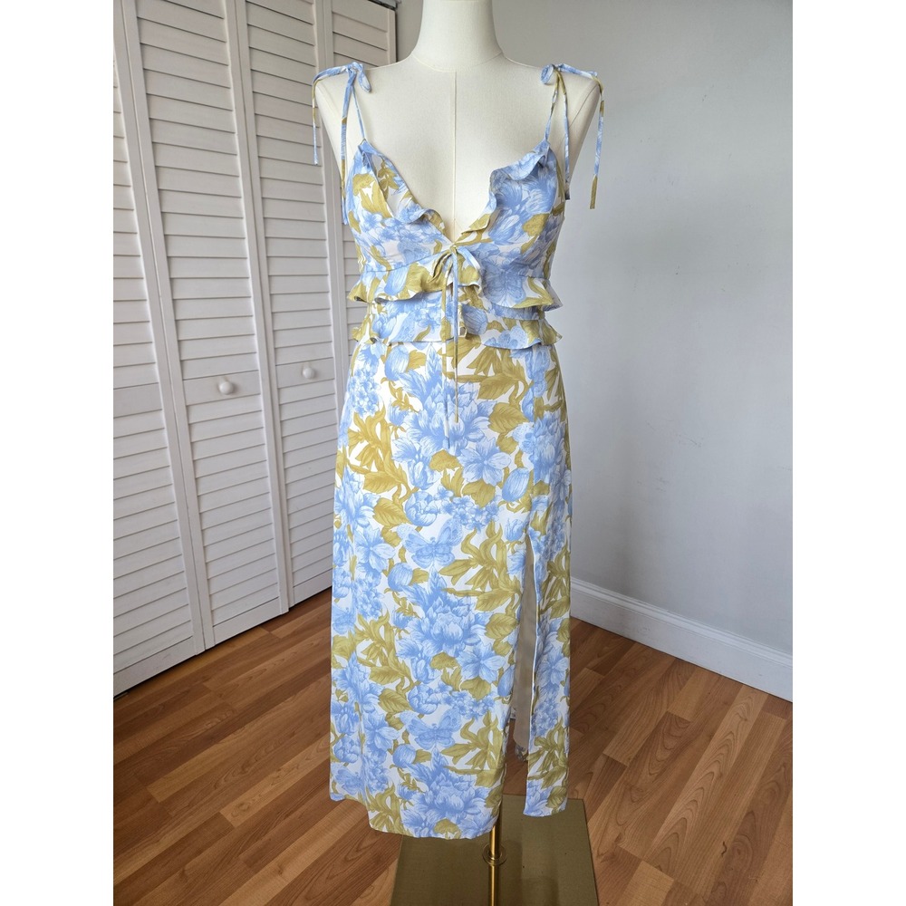 Park & Fifth Blue Floral Ruffle Midaxi Dress L Cottage Feminine Soft Girl Garden
